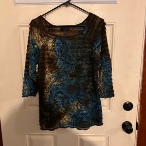 Investments Blue and Brown Patterned Top
